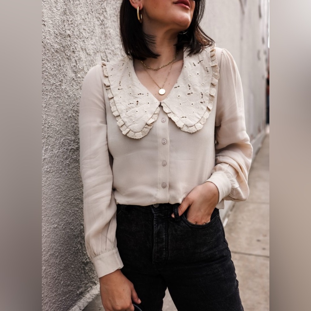 * ASTR Estelle Crochet Big Collar Blouse XS